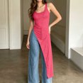 thumbnail image 5 of Karymi Womens T Shirts Scoop Neck Long Sleeveless Cami Top, Side Ruched High Slit Maxi Tank, Sleeveless Tunic Vest T Shirts for Women, 5 of 7