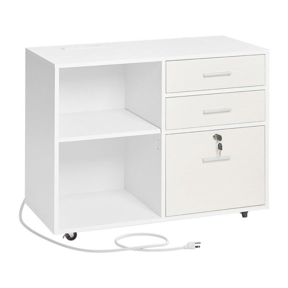 3 Drawer Wooden File Cabinet Mobile Filing Cabinet with Light Strip White