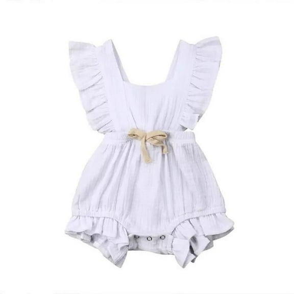 Laurenza's Baby Girls White Summer Cotton Frill Romper 18-24M