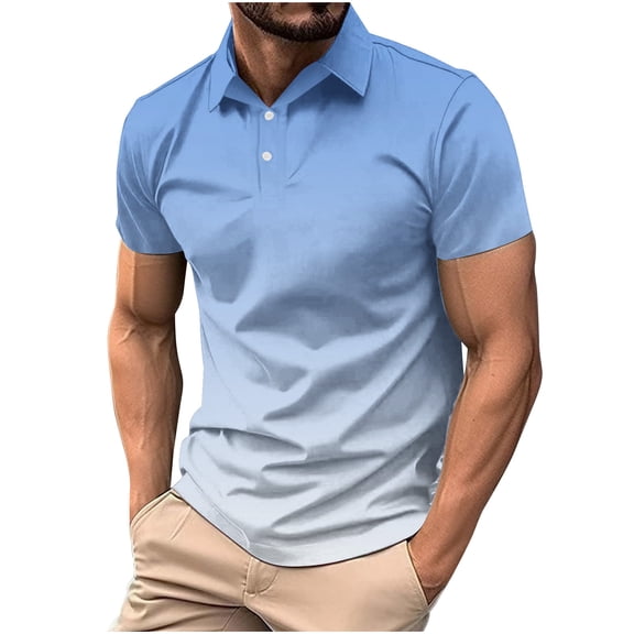Zekutng Mens Shirts Short-Sleeve T-Shirt with Collar, Buttons, and Gradient Print,Sizes S-4XL