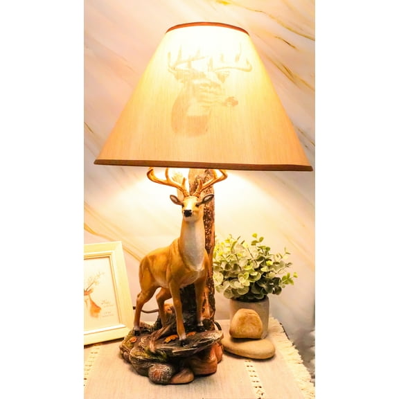 Ebros 12 Point Whitetail Deer Buck Desktop Table Lamp With Shade Wild Life