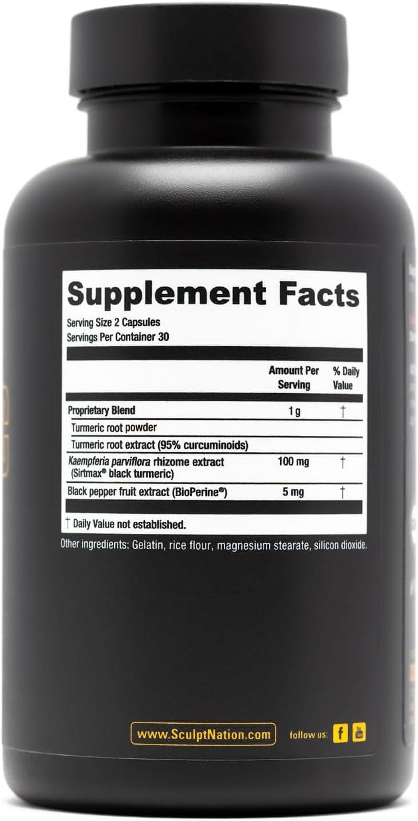 Sculpt Nation Turmeric Curcumin Herbal Supplement with Black Pepper for Joint Health 30 Count 30-Day Supply