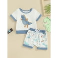 thumbnail image 2 of Bslissey Toddler Baby Boys Summer Outfits Dinosaur Embroidery Short Sleeve T-shirt Tops with Elastic Waist Shorts 2Pcs 6M 12M 18M 24M 3T Infant Casual Shorts Sets, 2 of 9