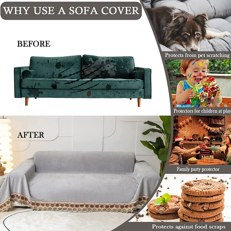 Sanmadrola Waterproof Couch Cover L Shape Sofa Covers Chaise Lounge Slip Cover Reversible Furniture Protector Cover for Pets Kids Children Dog Cat