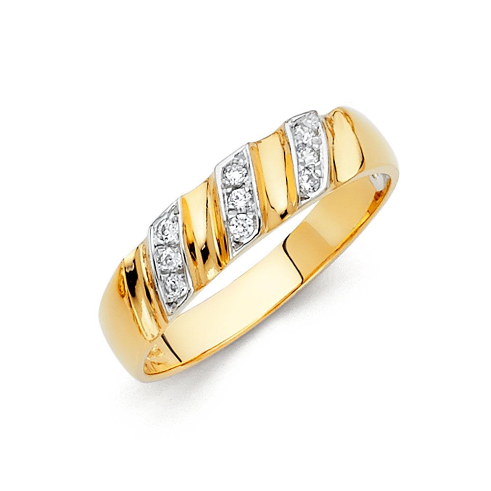Jewelry 14k Yellow Gold Cubic Zirconia Wedding Band For Men Ring