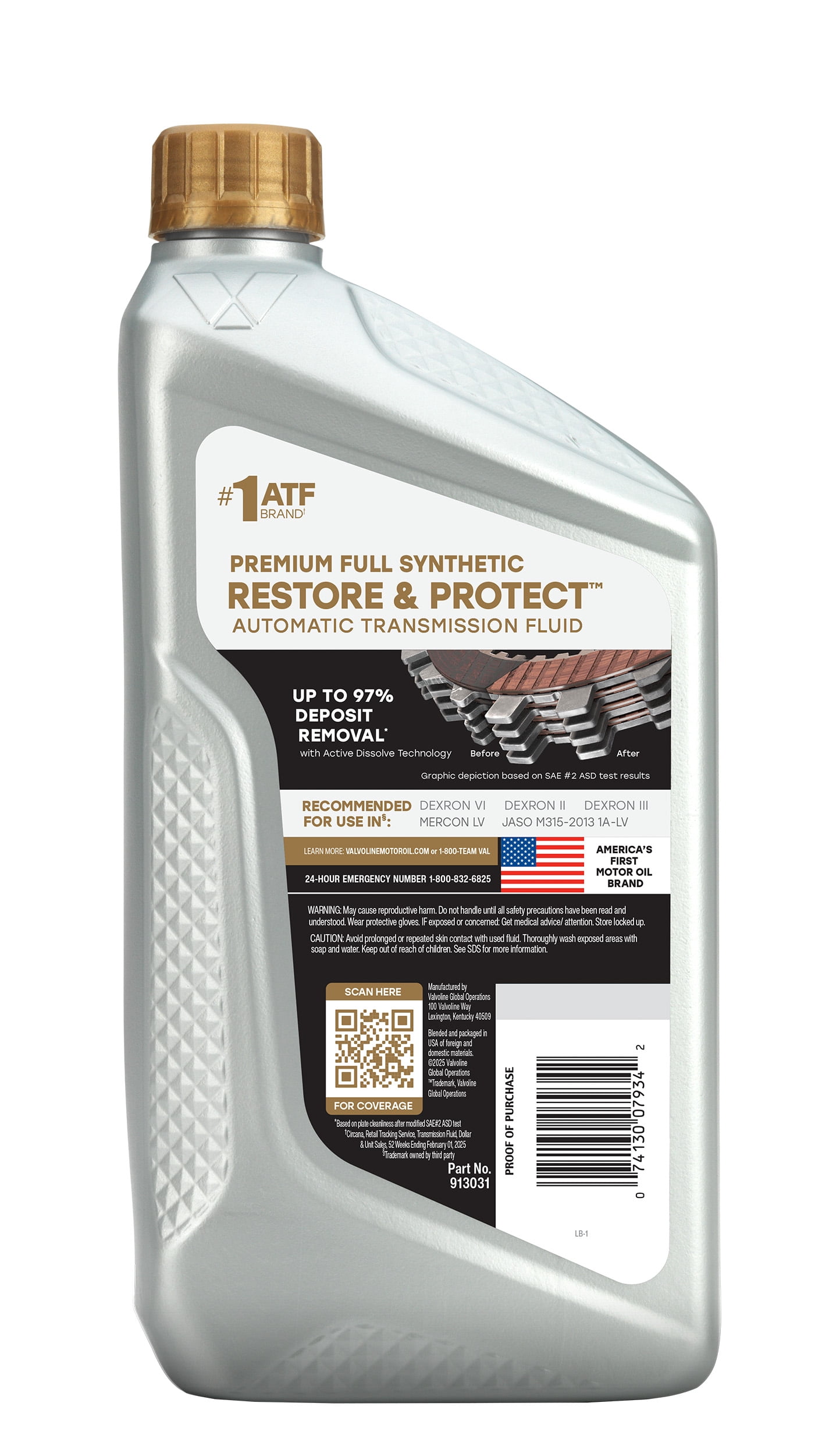Valvoline Restore & Protect Premium Full Synthetic Automatic Transmission Fluid 1 Quart