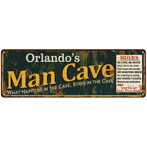 Orlando's Man Cave Rules Green Sign Decor Gift 6x18 206180005424