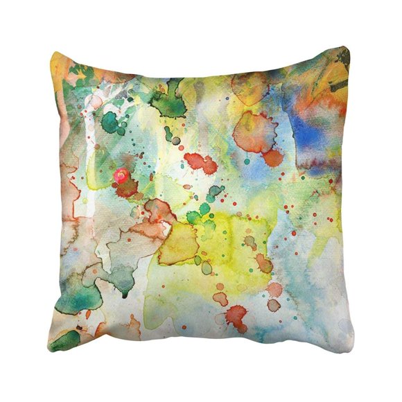 RYLABLUE Black Ink Abstract Watercolor On Grunge With Colorful Paint Splatter Blue Acrylic Artistic Pillowcase 18x18 inch