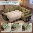 thumbnail image 3 of LINSY HOME 83" Modular Sectional Sofa with Pull Out Bed, Multi-functional Armrest & Storage Chaise, 5-Seat Pull Out Couch with Shelves, USB Ports & Cup Holders, Chenille Green, 3 of 11