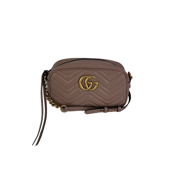 Pre-Owned Gucci GG Marmont Small Chain Beige Matelasse Leather Crossbody Bag