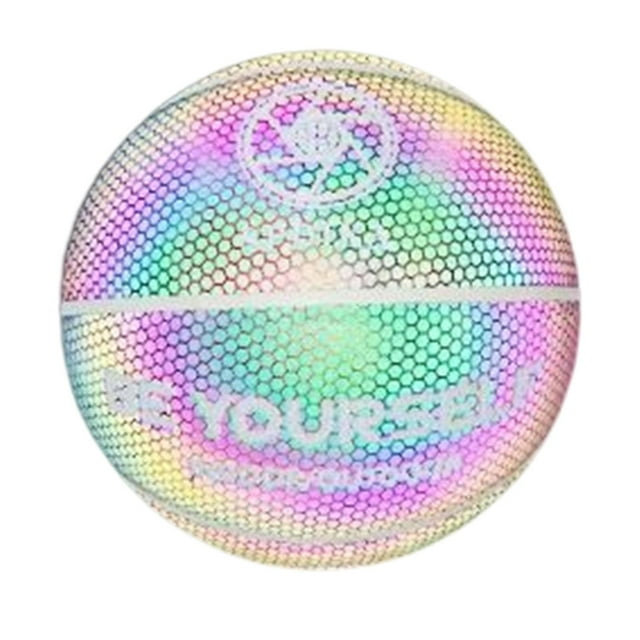 Baloncesto luminoso Tamaño 7 Deportes de equipo Balón de canasta brillante holográfico para interior Juego de noche al aire libre Niñas Neumático blanco colorido DYNWAVEMX Baloncesto