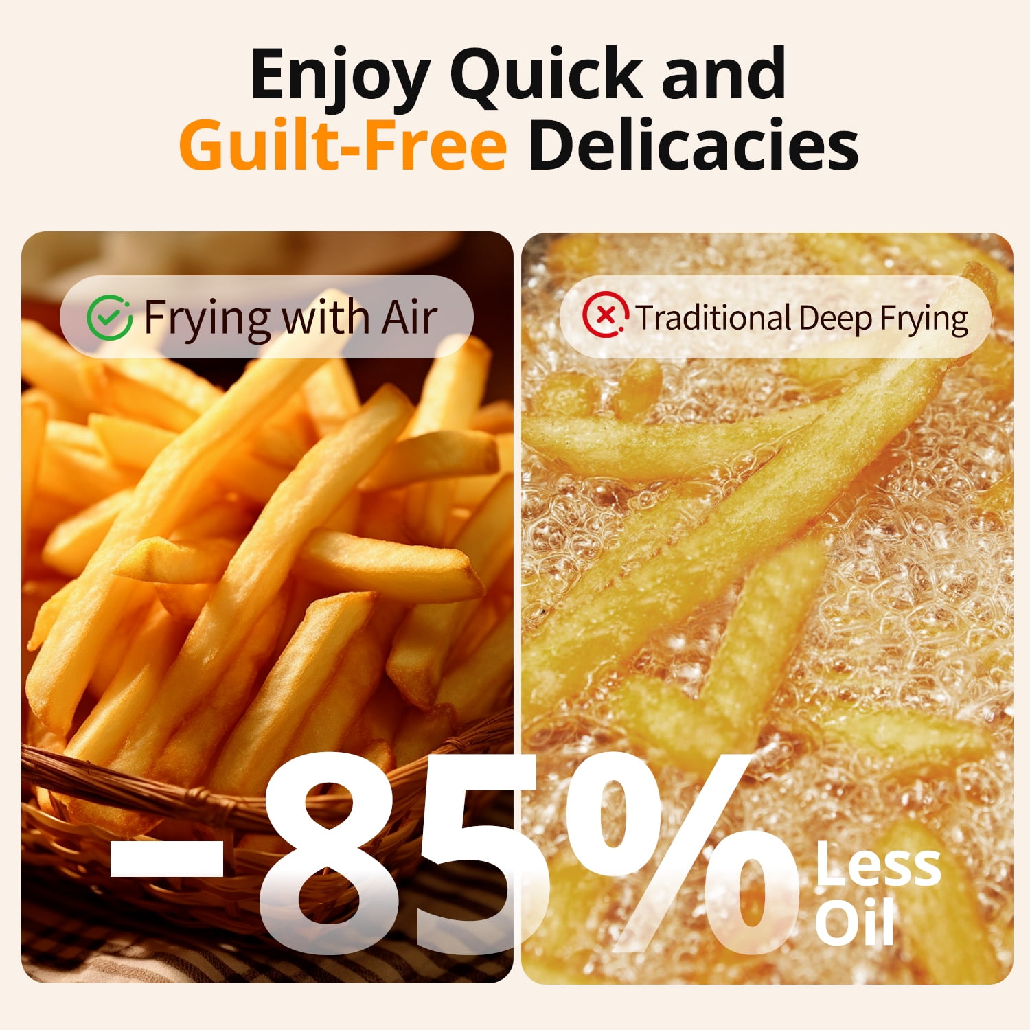 TINANA 10 QT Air Fryer Oven, 8 Preset Functions, LED Smart Touch Display, Oil-Less Cooking, Visible Window, Black