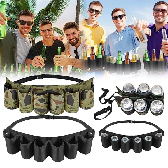 CHENjy Insulated Beer Can Waist Pack, 6 Can Cooler Waist Bag, Hands Free Beer Holder Belt for Camping Hiking, Adjustable Unisex Drink Holster, Black