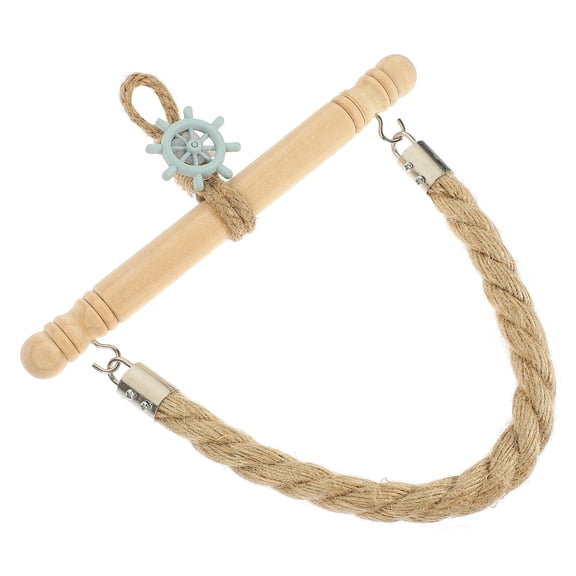 OATIPHO Beige Rattan and Wood Wall Mounted Toilet Roll Holder for Home Bathroom Storage