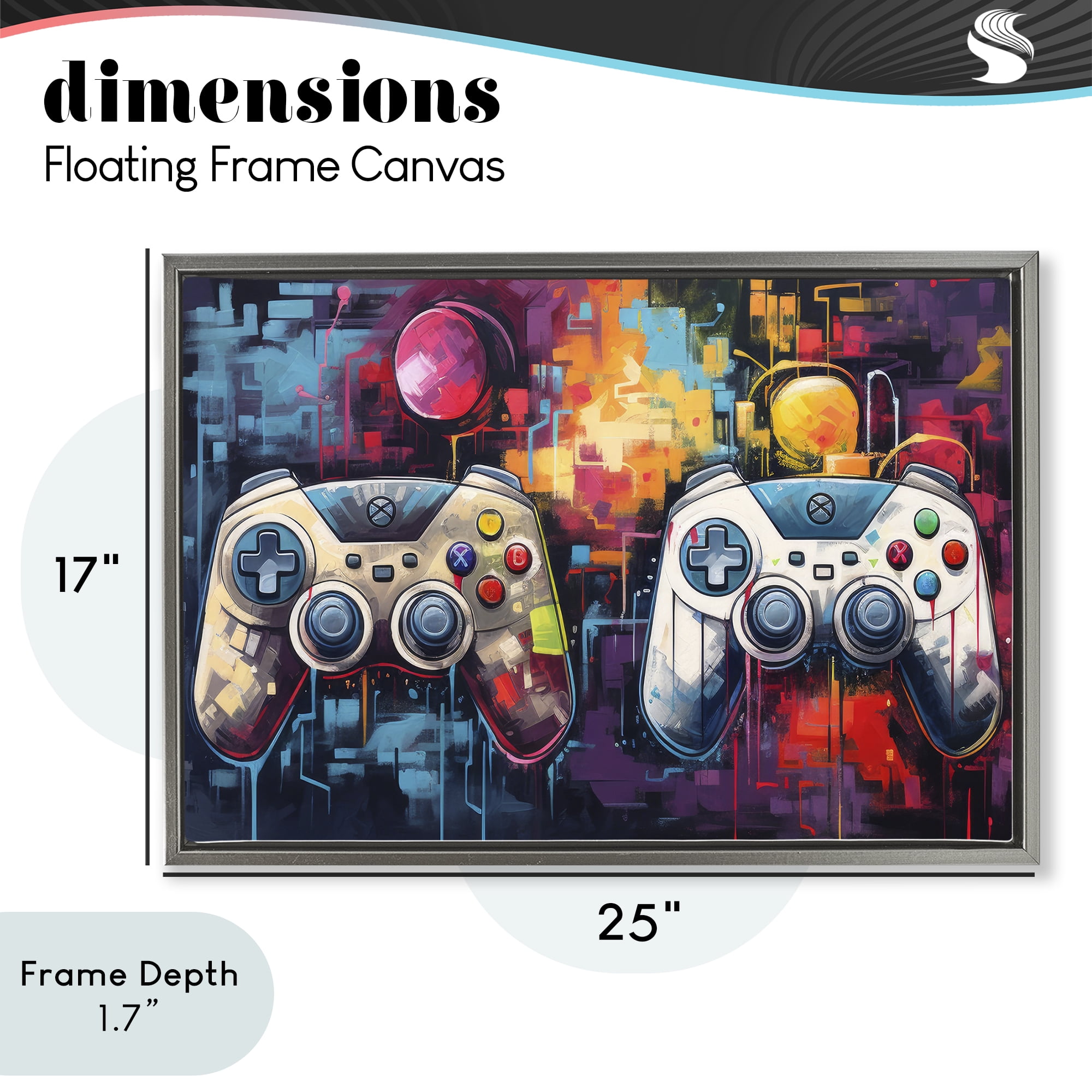 Stupell Industries Double Controller Modern Gamer Gray Framed Floater Canvas Wall Art, design by Lazar Studio