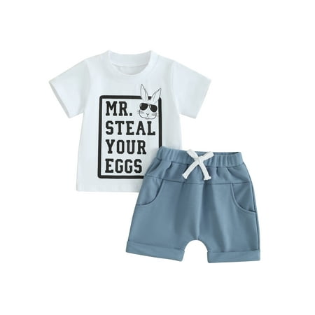 

Mioliknya Baby Boy Letter Print Short Sleeve Tops + Elastic Waist Shorts Set