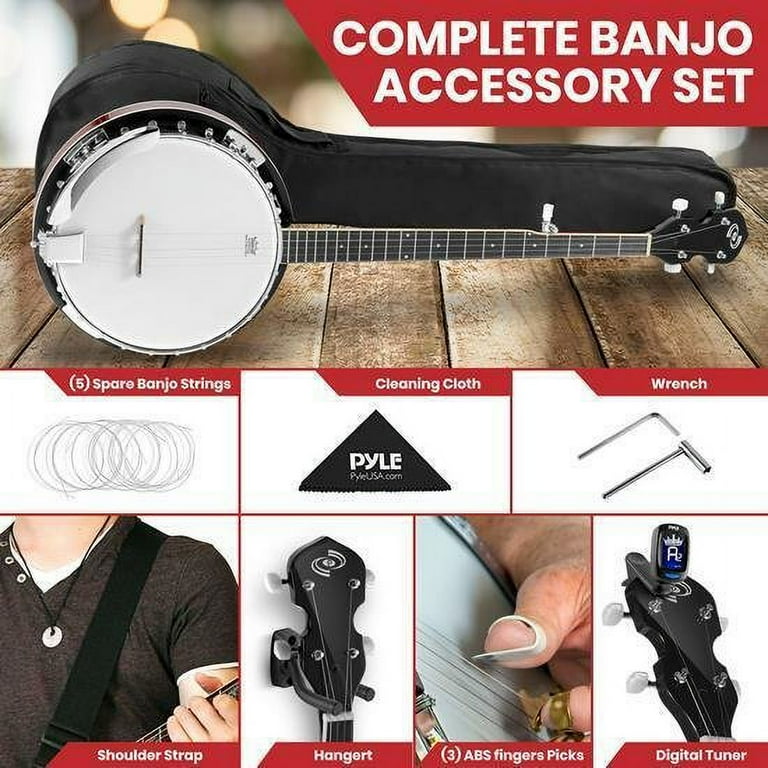 Vangoa Banjo 5 String Acoustic Electric Full Size Closed Back Set with  Mahogany Resonator Remo Head Banjoe 24 Brackets with Geared 5th Pegs for