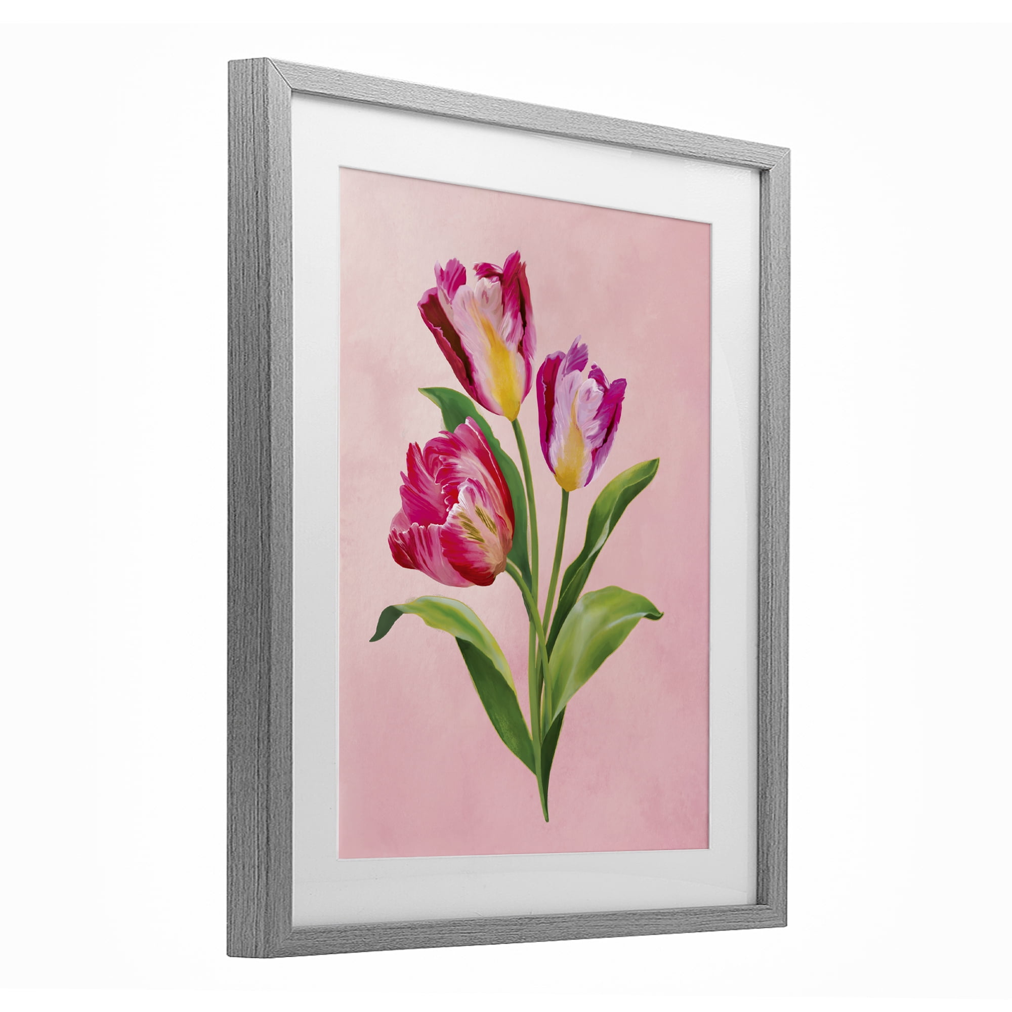 Stupell Industries Vibrant Magenta Tulips Gray Framed Print Under Glass, design by Diane Neukirch