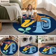 thumbnail image 6 of 4ft Washable Round Rug, Colored Instruments Non-Slip Circle Area Rug for Living Room Bedroom, Retro Pink Yellow Blue Green Saxes Blue Indoor Floor Mat for Home Decor, 6 of 9