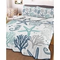 thumbnail image 2 of Quilts Queen Size, Teal Blue Coastal Soft Comforter Bedding Set for Bed, Summer Beach Coral Shell Ocean Lightweight Quilted Bedspread with Pillow Cover(2 Pieces) for All Season, 90x96 Inch, 2 of 6