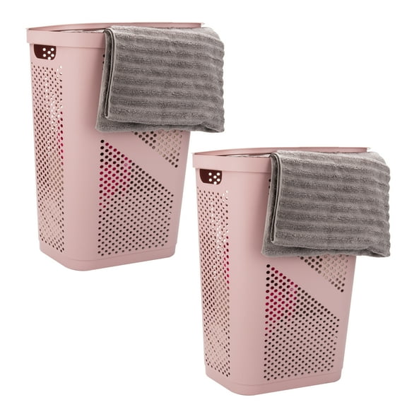 Mind Reader 60L Slim Laundry Hamper, Lid, Plastic, Adult, 17.25"L x 13.75"W x 23.5"H, 2-Pack, Pink