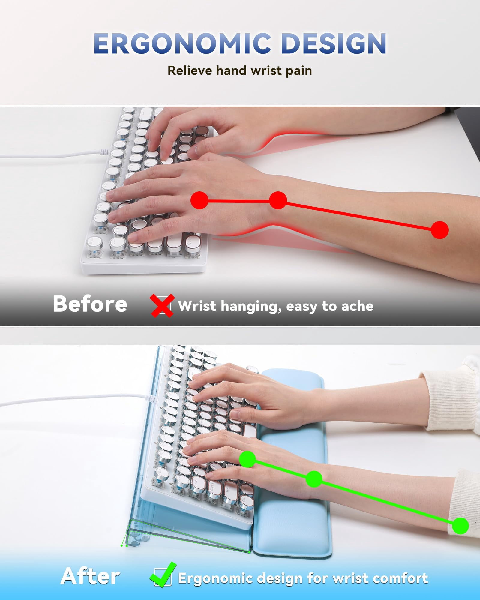 Computer Stand For Desktop  Wrist Rest 2-level Height Adjustment Non-slip Key Board Riser Pad Office Gaming And Home Desks