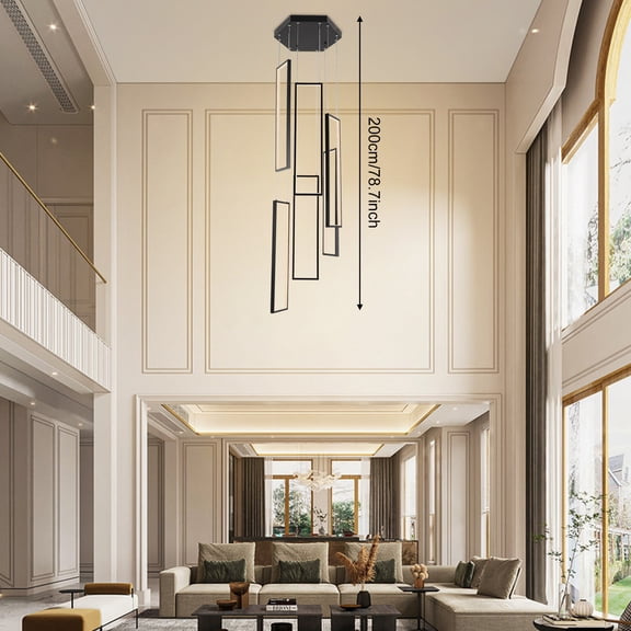 1 PCS Black Chandelier, 6 Rings Chandelier, Modern LED Chandelier,  80W, Remote Control Battery Type: 2* AA Batteries(Not Included)