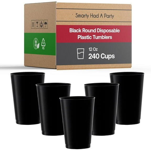 Smarty Had A Party 12 oz Black Tumblers – 240 Disposable Cups for Cocktails, Iced Coffee & Party Drinks