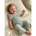thumbnail image 5 of BemeyourBBs Toddler Baby Girl Summer Clothes Infant Baby Girls Waffled Romper Overalls One Piece Outfit Ruffled Flying Sleeve Backless Solid Color Flared Pants Jumpsuit 6 12 18 24 Months 2 3 4 Years, 5 of 9