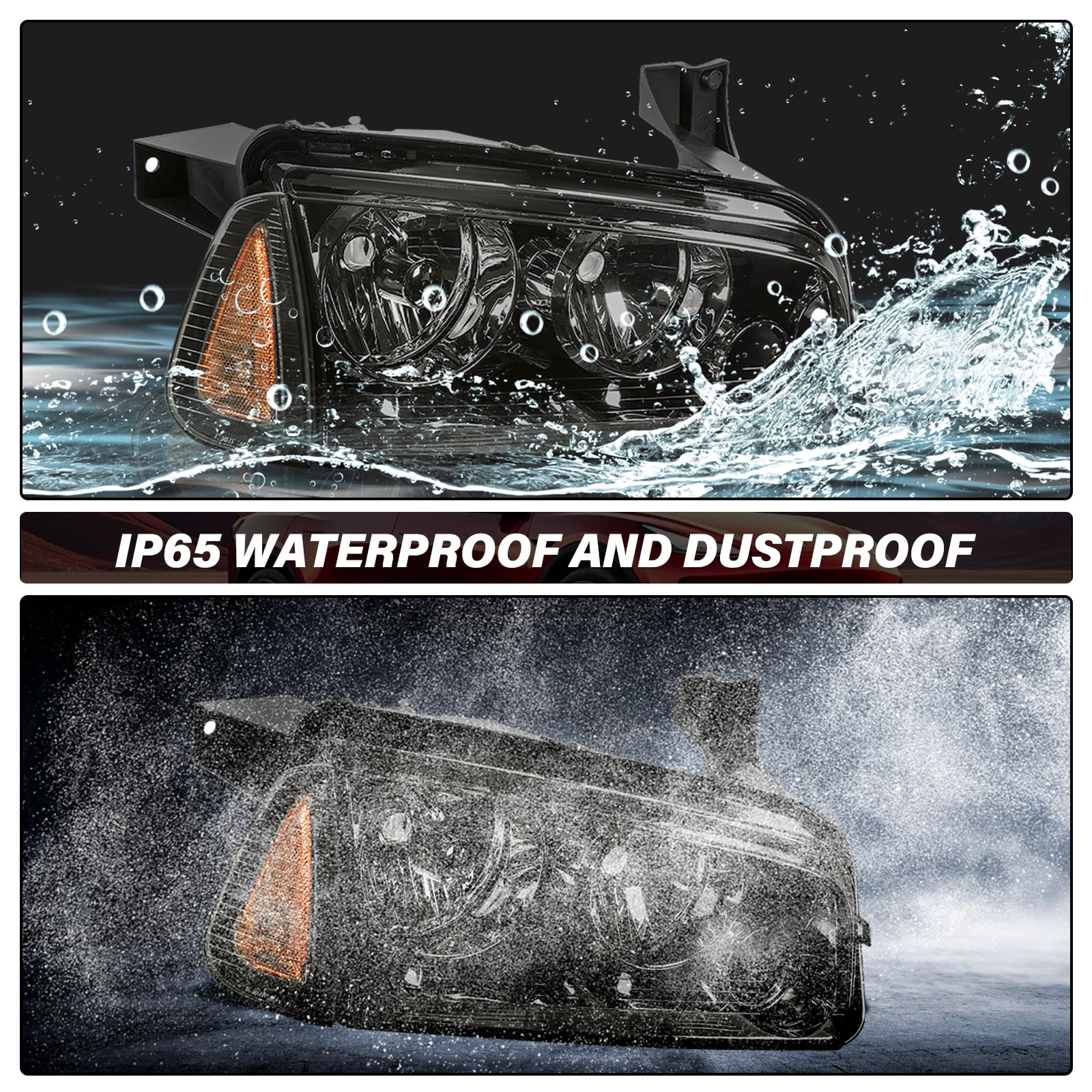 Pair Smoke Amber Headlamp For 2006-2010 Dodge Charger Halogen Headlight Assembly