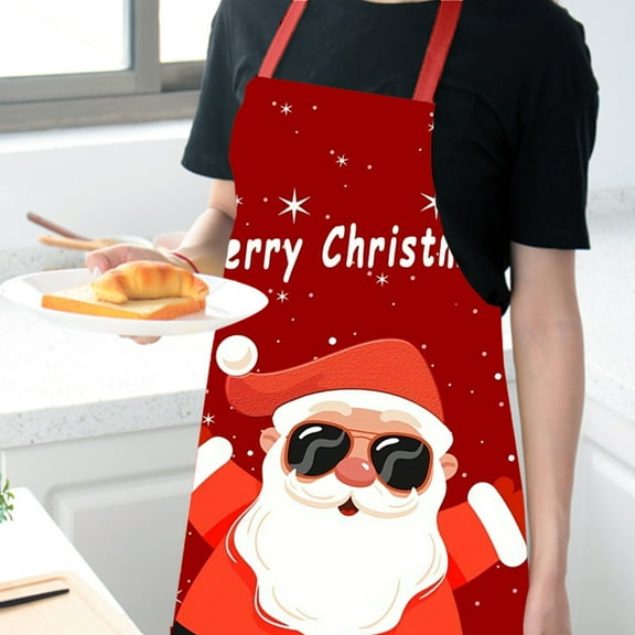 Meggemo Christmas Fabric Printed Santa Apron Kitchen Decor Restaurant Bar Party Accessory Holiday Season Cooking Craft Apron