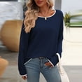 thumbnail image 5 of Riecok Crewneck Sweaters for Women Long Sleeves Soft Solid Color Fall and Winter All-match Casual Fashion Blouse Navy L, 5 of 6