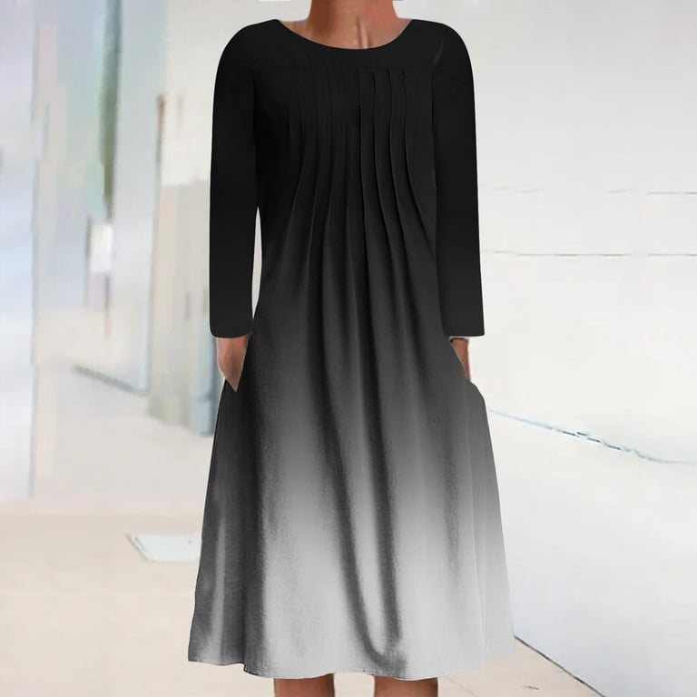 IROINNID Maxi Dress for Women Round Neck Long Sleeve Folding Floral Printed  Plus Size Dresses Reduced,Black - Walmart.com