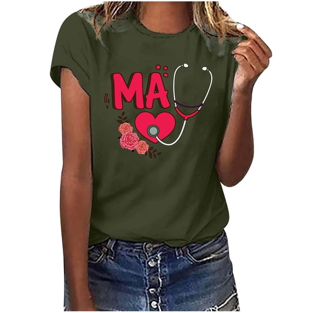 Camisetas con estampado de letras y cuello redondo de verano para mujer, blusas femeninas cómodas y elegantes, Tops OAVQHLG3B Store lin121212