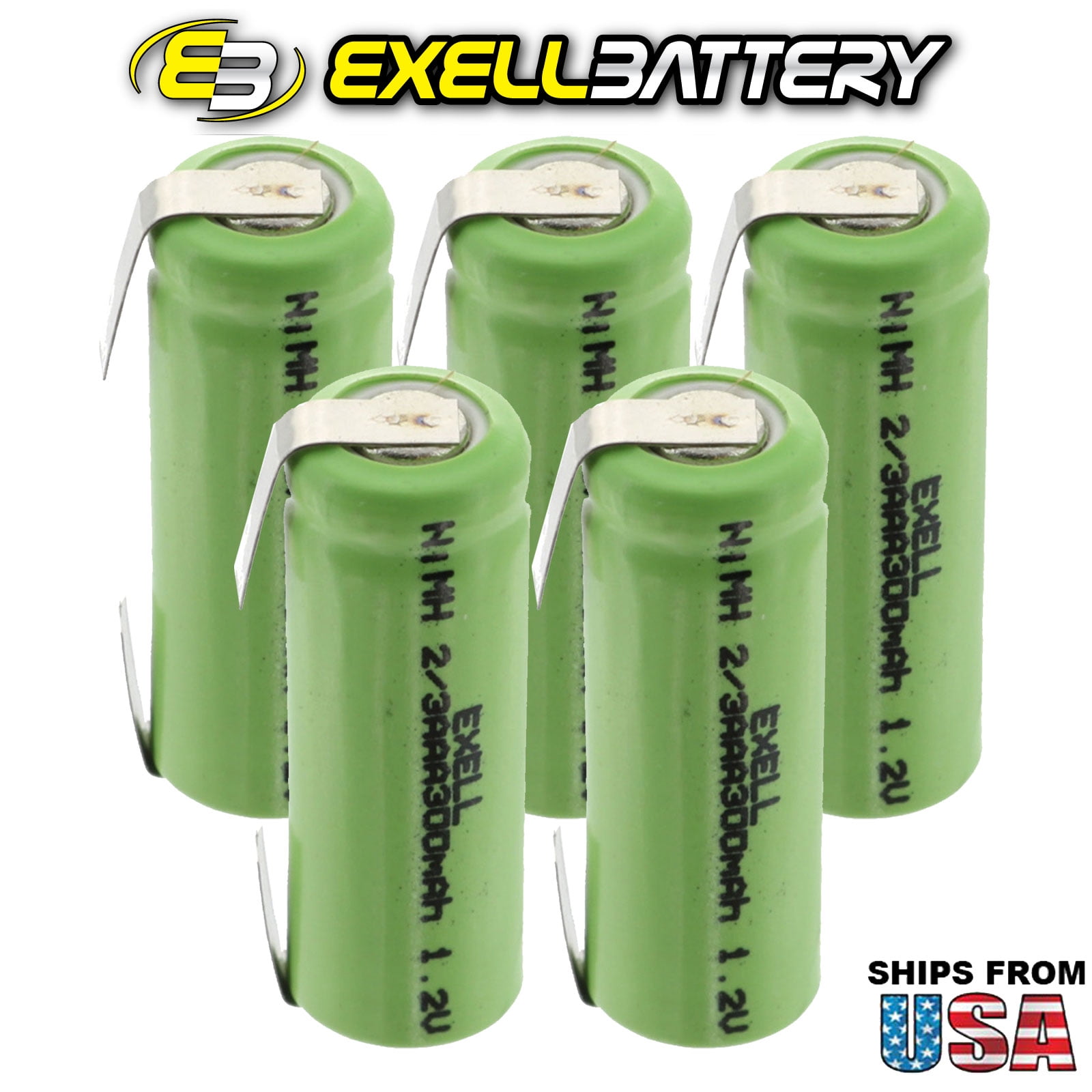 5x Exell 1.2V 2/3AAA 300mAh NiMH Rechargeable Batteries w/ Tabs FAST