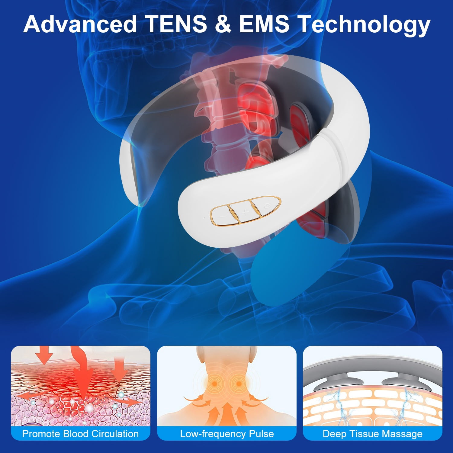 Imountek 8 Head Heated Neck Massager, 6 Modes 15 Intensity Levels EMS Neck Massager with Remote Control, White