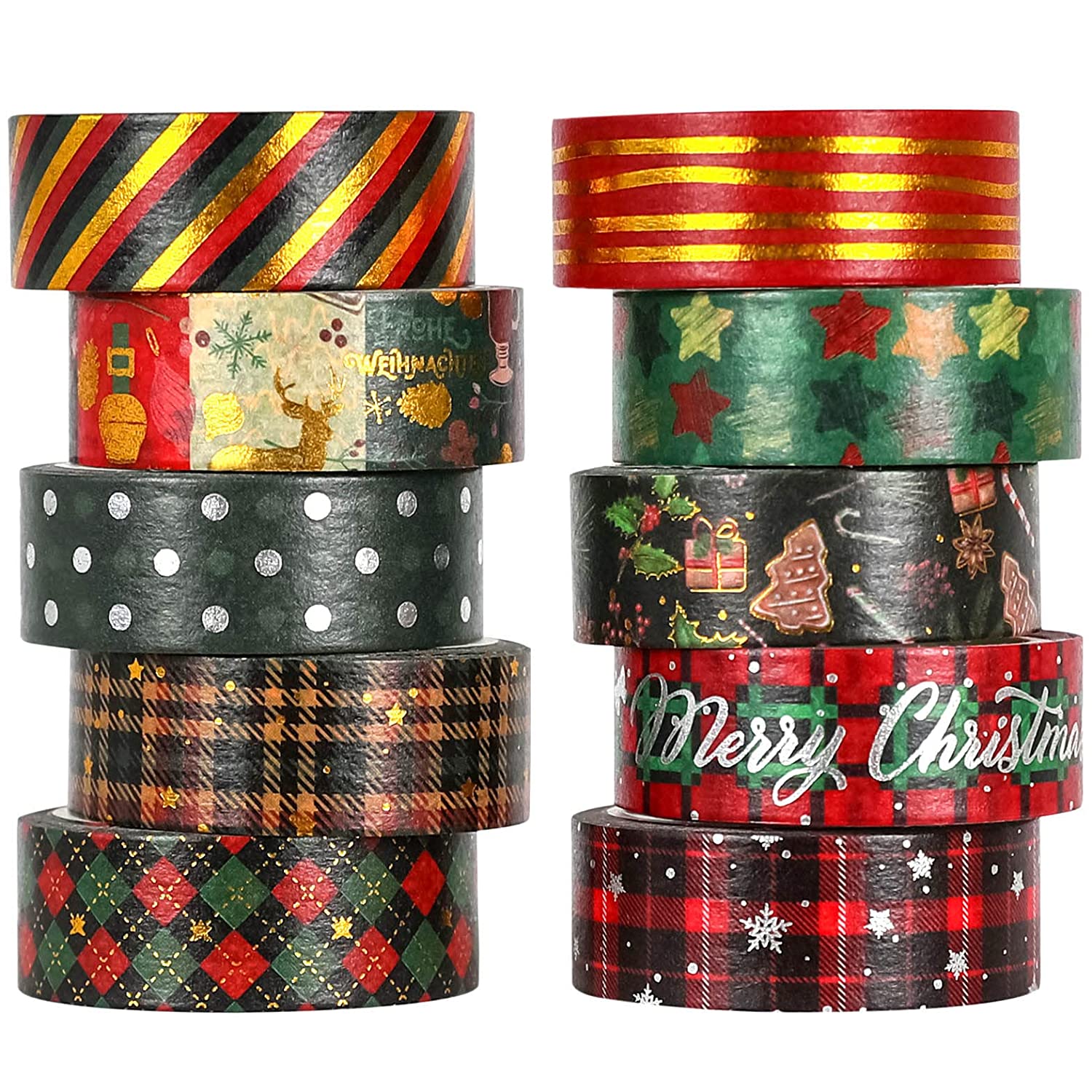 Christmas Washi Tape Winter Gold Foil Holiday Washi Tape Set with  Snowflake, Tree, Deer, Star, Striped, Perfect for Bullet Journaling,  Scrapbooking Supplies, Gift Packaging, DIY Crafts