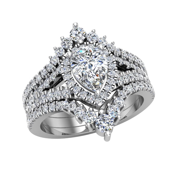 Wedding Ring Set Solitaire Enhancer Look Diamond Bands 14K White Gold (Moissanite Center)
