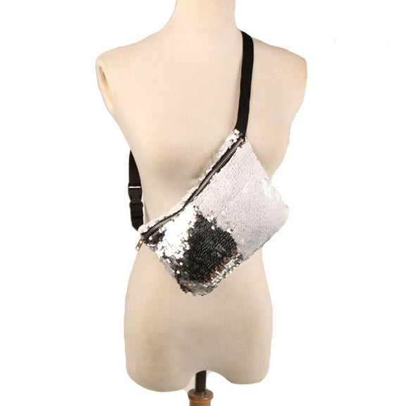 KALLORY 1Set Casual Sports Fanny Bag For Women With Sequins Design Adjustable Strap For Daily Use 9.1*6.3*0.4In