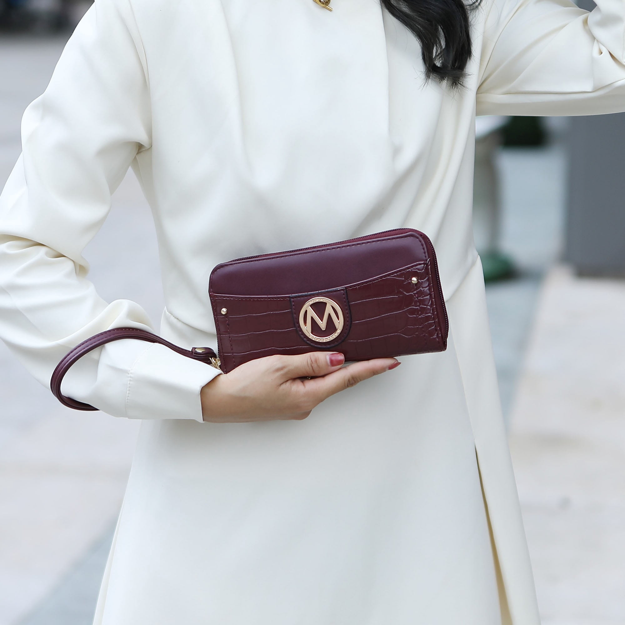 MKF Collection Nora Women's Satchel Bag With Wristlet Wallet, Croco Vegan Leather Purses and Handbags Set by Mia K.