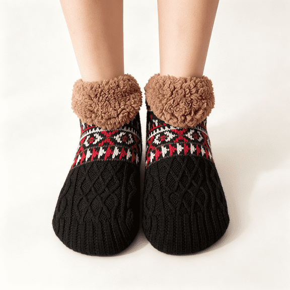 CAZOFW Womens Slipper Socks Thick Fleece Lined Warm Socks, Cozy Winter Home Wear, Grip Sole