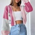 thumbnail image 2 of VISALY Cropped Cardigan Crochet Cardigan Women's Casual Knit Open Front Tops Long Sleeve Color Block Cardigans Sweaters Lightweight Short Outerwear Coats Cardigan Sweaters Trendy Cardigan Red Xxl, 2 of 6