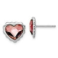 thumbnail image 2 of Sterling Silver Rhodium-plated Pink Crystal Heart Post Stud Earrings, 2 of 3