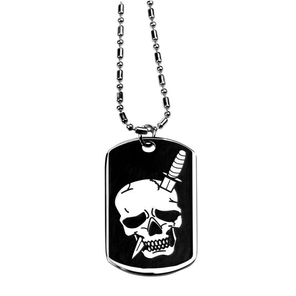 Dagger Skull Dog Tag Collectible Medallion Necklace Accessory Jewelry