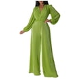 thumbnail image 1 of Yuyuzo Jumpsuits for Women Deep V Neck Long Sleeve Wrap Front Wide Leg Pants Party Rompers, 1 of 6