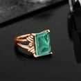 thumbnail image 4 of Gem Stone King 18K Rose Gold Plated Silver Green Malachite and White Created Sapphire Engagement Ring for Women (10.03 Cttw, Gemstone Birthstone, Emerald Cut 14X10MM, Size 8), 4 of 5