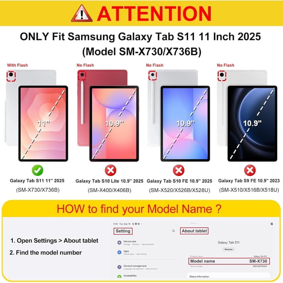 YUYAN-Keyboard Case for Samsung Galaxy Tab S11 5G 11 Inch 2025 Model (SM-X730/X736B), Slim Lightweight Stand Cover with Magnetically Detachable Wireless Bluetooth Keyboard, Black