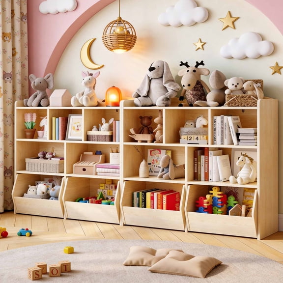 2 Pack Toy Storage Organizer with 2 Movable Drawers, Toy Organizer with 5 Open Cubbies, Multifunctional Floor Storage Chest