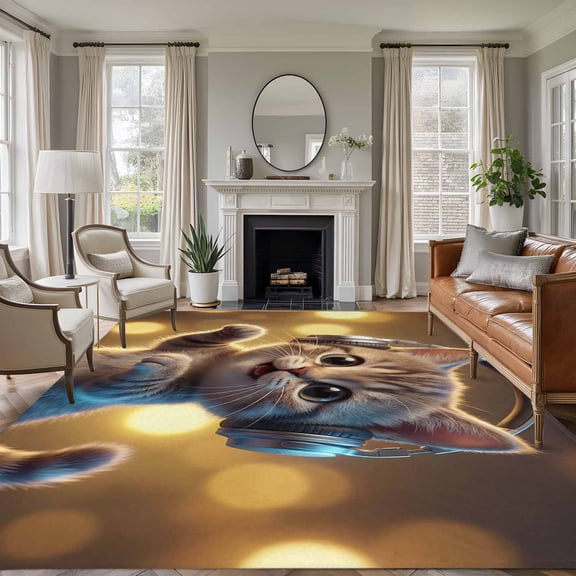 Cute Cat Area Rugs 8'x10', Washable Small Throw Rugs for Living Room Patio, Funny Abstract Animals Print Indoor Outdoor Rug Non-Slip Low Pile Carpet Runner Reversible Floor Mats