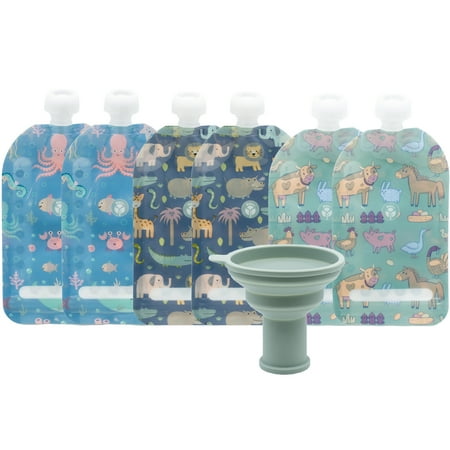 WeeSprout Double Zipper Reusable Food Pouches for Babies & Toddlers, Animals, 7 fl oz